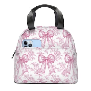 Sac à lunch avec nœud Coquette - Cabas isolé à fermeture éclair pour femme, glacière réutilisable pour l'école, le travail et le pique-nique
