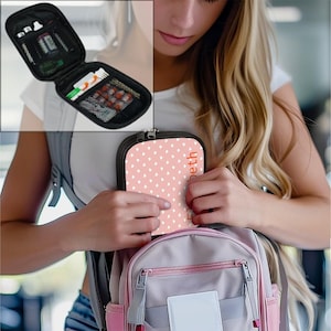Estuche de viaje rosa para medicamentos: organizador de pastillas personalizado, estuche para guardar tabletas y contenedor para vacaciones, bolsa de viaje para medicamentos