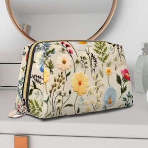 Floral Große Make-up Tasche mit Praktischen Inneneinsätzen, Stilvolle Kosmetik Big Bag, Toilettenartikel Reisetasche eine Floral Make-Up Tasche für Sie