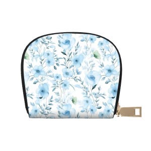 Bloemen lederen creditcardhouder portemonnee voor vrouwen, kaartportemonnee in vrouwelijke stijl, halfrond ritsvak, reispas voor visitekaartjes