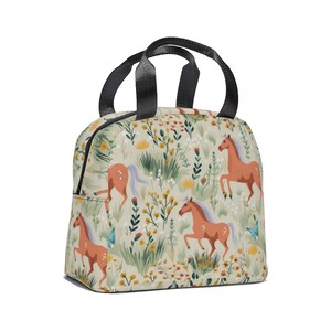 Bolsa de almuerzo con diseño de caballo: bolsa reutilizable y térmica para la escuela, el trabajo y el picnic. imagen 3