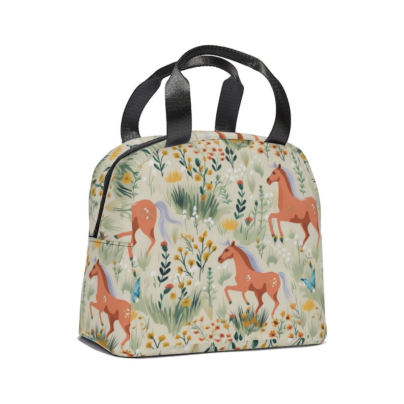 Bolsa de almuerzo con diseño de caballo: bolsa reutilizable y térmica para la escuela, el trabajo y el picnic. imagen 3