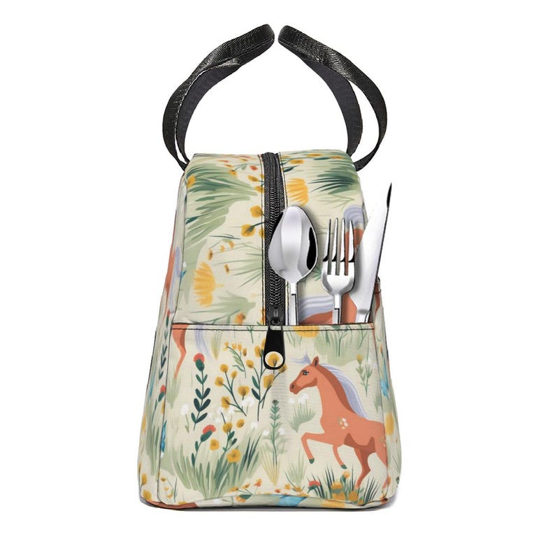Bolsa de almuerzo con diseño de caballo: bolsa reutilizable y térmica para la escuela, el trabajo y el picnic. imagen 4