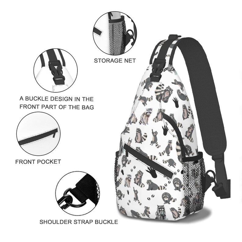Bolso bandolera con estampado de mapache: bolso de viaje impermeable para el pecho imagen 7