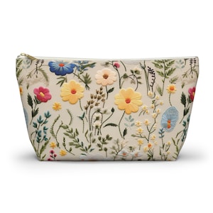 Floral Accessory Pouch with 3D Embroidery, Cottagecore Makeup Bag, Travel Toiletry Organizer, Floral Lovers Gift Case, Cute Storage Pouch
