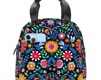 Blumen-Lunch-Tasche: Isolierte wiederverwendbare Lunch-Tasche, Picknick-Kühler