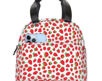 Strawberry Lunch Bag: Insulated Reusable Tote with Zipper