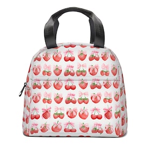 Coquette Erdbeer-Lunch-Tasche für Frauen, isolierte Reißverschlusstasche, wiederverwendbar, Lunch-Tasche für Schule/Arbeit/Picknick, Mehrzwecktasche, Lunch-Kühler für Frauen