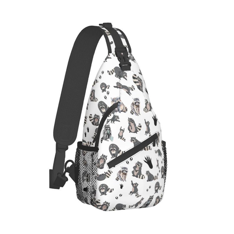 Bolso bandolera con estampado de mapache: bolso de viaje impermeable para el pecho imagen 2