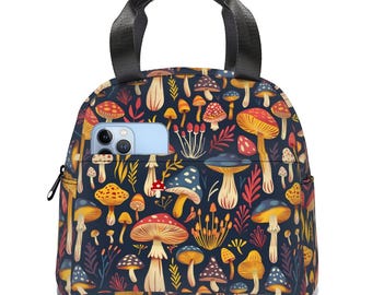Bolsa térmica para almuerzo con motivo de hongos: bolso con cremallera estilo cottagecore