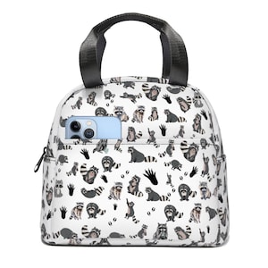 Raccoon Lover Gift, Racoon Lunch Bag Insulated Zipper Bag, Reusable Lunch Tote for School/Work/Picnic, Multi use Bag Lunch Cooler for Women