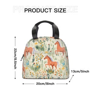 Bolsa de almuerzo con diseño de caballo: bolsa reutilizable y térmica para la escuela, el trabajo y el picnic. imagen 8