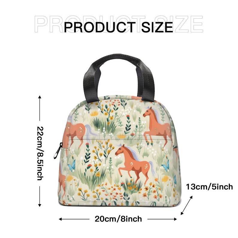 Bolsa de almuerzo con diseño de caballo: bolsa reutilizable y térmica para la escuela, el trabajo y el picnic. imagen 8