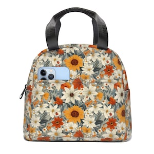 Floral Cottagecore Wildblumen Große Lunch Tasche Isolierte Reißverschluss Tasche, wiederverwendbare Lunch Tasche für Schule/Arbeit/Picknick, Multi-Use-Lunch Cooler
