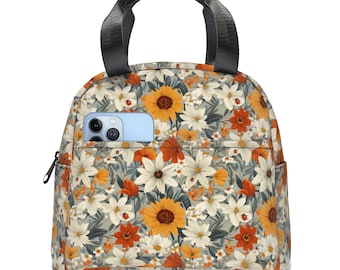 Cottagecore Lunch Tasche mit Blumenmuster: Isolierte wiederverwendbare Lunch Tasche