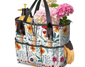 Cottagecore Floral Garden Tool Bag, Large Oxford Fabric Tote (Tools Not Included)