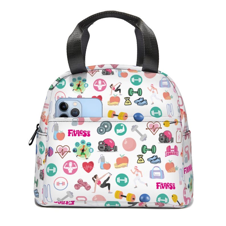 Fitness Lunch Bag, Insulated Zipper Tote, Gym Food Organizer White4