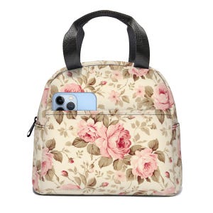 Gefütterte Lunch-Tasche mit Blumenmuster, wiederverwendbare Tasche für Schule, Arbeit & Picknick, Mehrzweck-Lunch-Kühler für Frauen