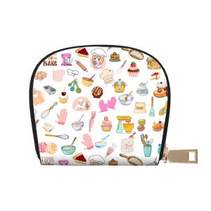 Baker Gift, leren creditcardhouder portemonnee voor vrouwen, Cook Lover-stijl kaartportemonnee, halve cirkel ritsetui, reispas voor visitekaartjes
