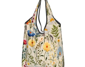 Bolsa de compras reutilizable con diseño floral: plegable y ecológica.
