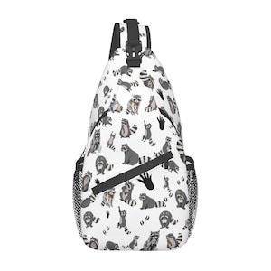 Bolso bandolera con estampado de mapache: bolso de viaje impermeable para el pecho Black