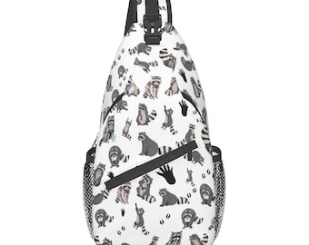 Raccoon Print Crossbody Sling Bag: Waterproof Travel Chest Bag