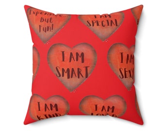 Decorative Pillow - Red Faux Suede Throw Pillow - Heart motivational Toss Pillow - Valentine Throw Cushion - Red Throw Pillow - Cushion