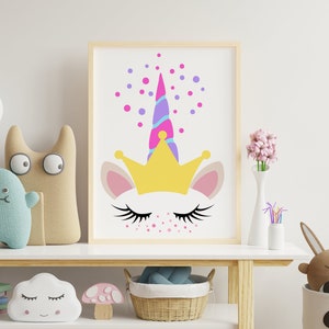 Decoración de guardería de unicornios, impresiones digitales de unicornios, arte de pared de habitación para niños, imprimibles de animales bebés, carteles para niños, arte original, regalo para niños