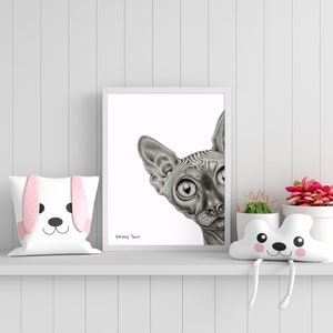 Decoración de guardería Sphynx, impresiones digitales de gatos, arte de pared de habitación para niños Kitty, imprimibles de animales bebés, carteles para niños, arte original, regalo para niños