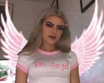 Y2K 69% Angel Crop Top | Funny Baby Tee Womens Retro Style Streetwear Fashion Crop Top Funny Slogan Tee Y2K Funny Shirt 2000s Fashion Gift