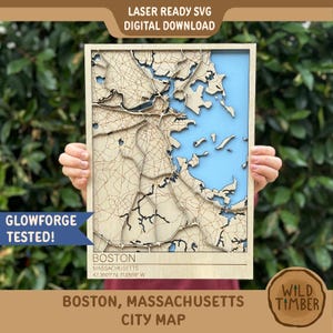 Boston Massachusetts Wooden Map SVG: Multilayer Laser Cut File (Digital Download)