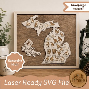 Michigan Bird Tracker SVG – 25 Bird Species Birding Challenge Map (Digital Download)