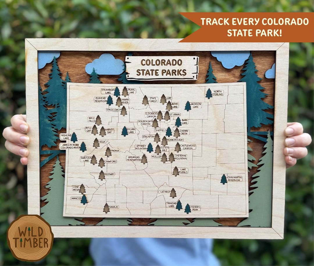 Colorado State Parks Wooden Travel Map: Handmade Bucket List Tracker