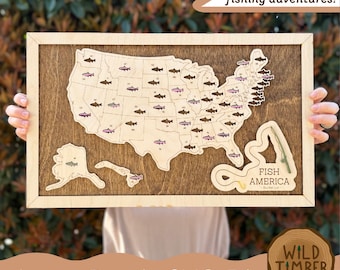 Fish America Travel Tracker Map SVG - Fishing Bucket List State Tracker (Digital Download)