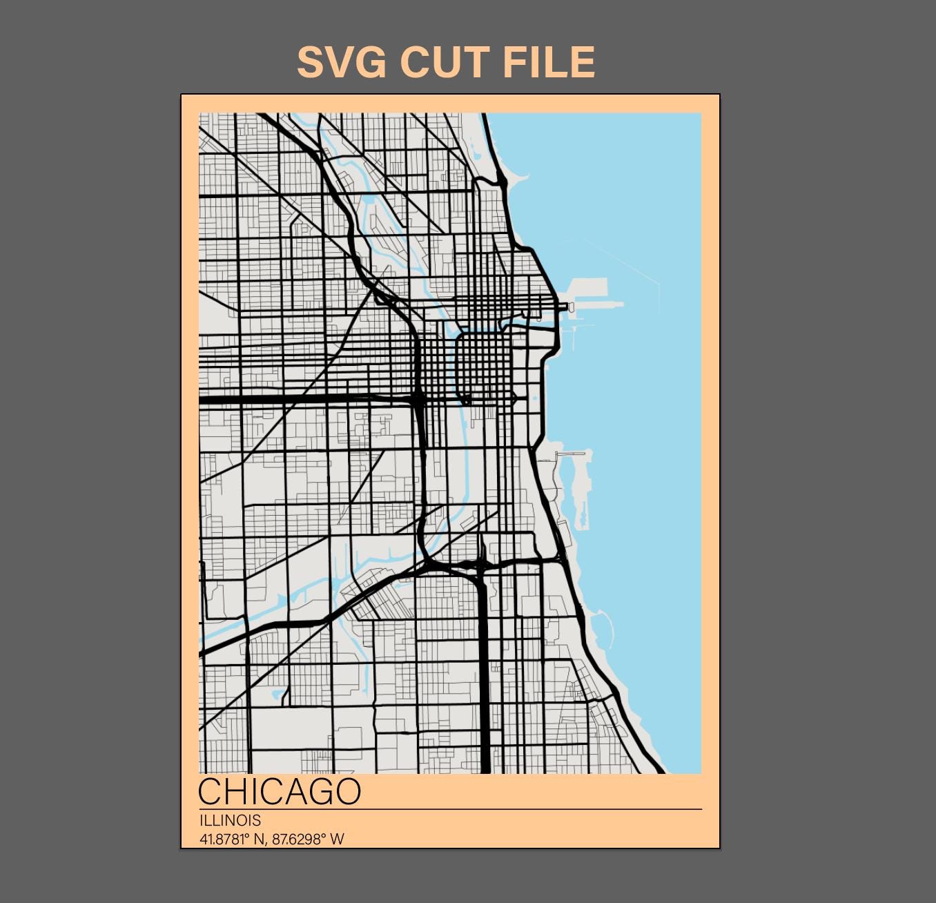 Chicago Illinois Map SVG: Multilayer Wooden Laser Cut File (Digital Download)