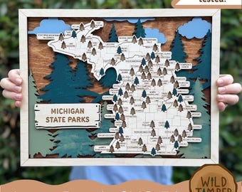 Michigan State Parks Travel Tracker Map SVG - Glowforge Laser Cut File (Digital Download)