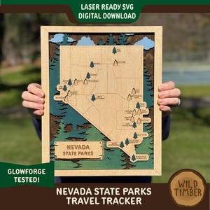 Nevada State Parks Travel Tracker SVG | Nevada-svg | Travel Tracker-SVG | Nevada Glowforge-bestand | Nevada kaart svg
