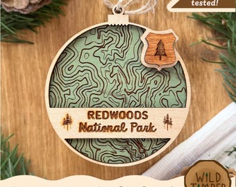 Redwoods National Park Christmas Ornament SVG: California Topographic Laser Cut File (Digital Download)