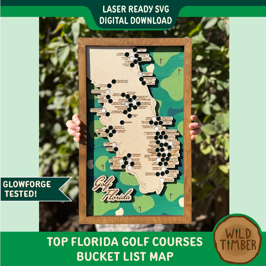 Florida Golf Courses Bucket List SVG Map Laser Cut Design Digital Il 6ujz 