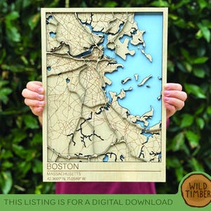 SVG Schnittdatei Boston, Massachusetts | Multilayer Karte aus Holz SVG | SVG-Datei | Digitaler Download | Glowforge-Datei