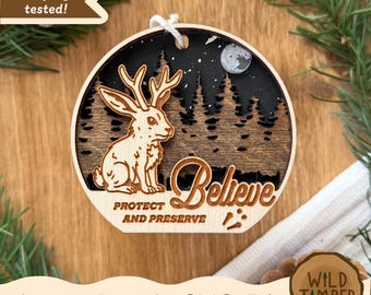 Jackalope Ornament SVG - Layered Cryptid Christmas Ornament with Moon (Digital Download)