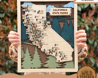 California State Parks Travel Tracker Map: Glowforge Laser Cut File (SVG Digital Download)