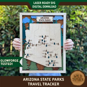 Arizona State Parks Travel Tracker Map: Glowforge Laser Cut File (SVG Digital Download)