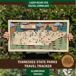 Tennessee State Parks Travel Tracker SVG | Tenessee-SVG | Travel Tracker-SVG | Tennessee Glowforge-bestand | Tennessee kaart svg