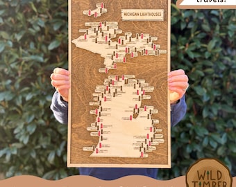 Michigan Lighthouses Travel Tracker Map SVG file: Bucket List SVG (Digital Download)