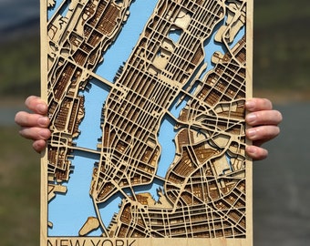 New York City Wood Map | 3D laser cut map | 3D Map |  Wood Map | Personalized Gift