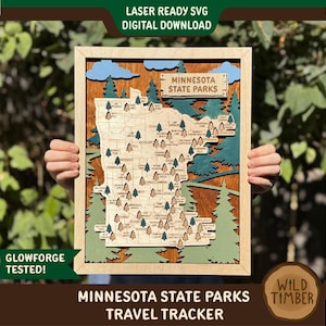 Minnesota State Parks Travel Tracker SVG: Glowforge Laser Cut Map (Digital Download)
