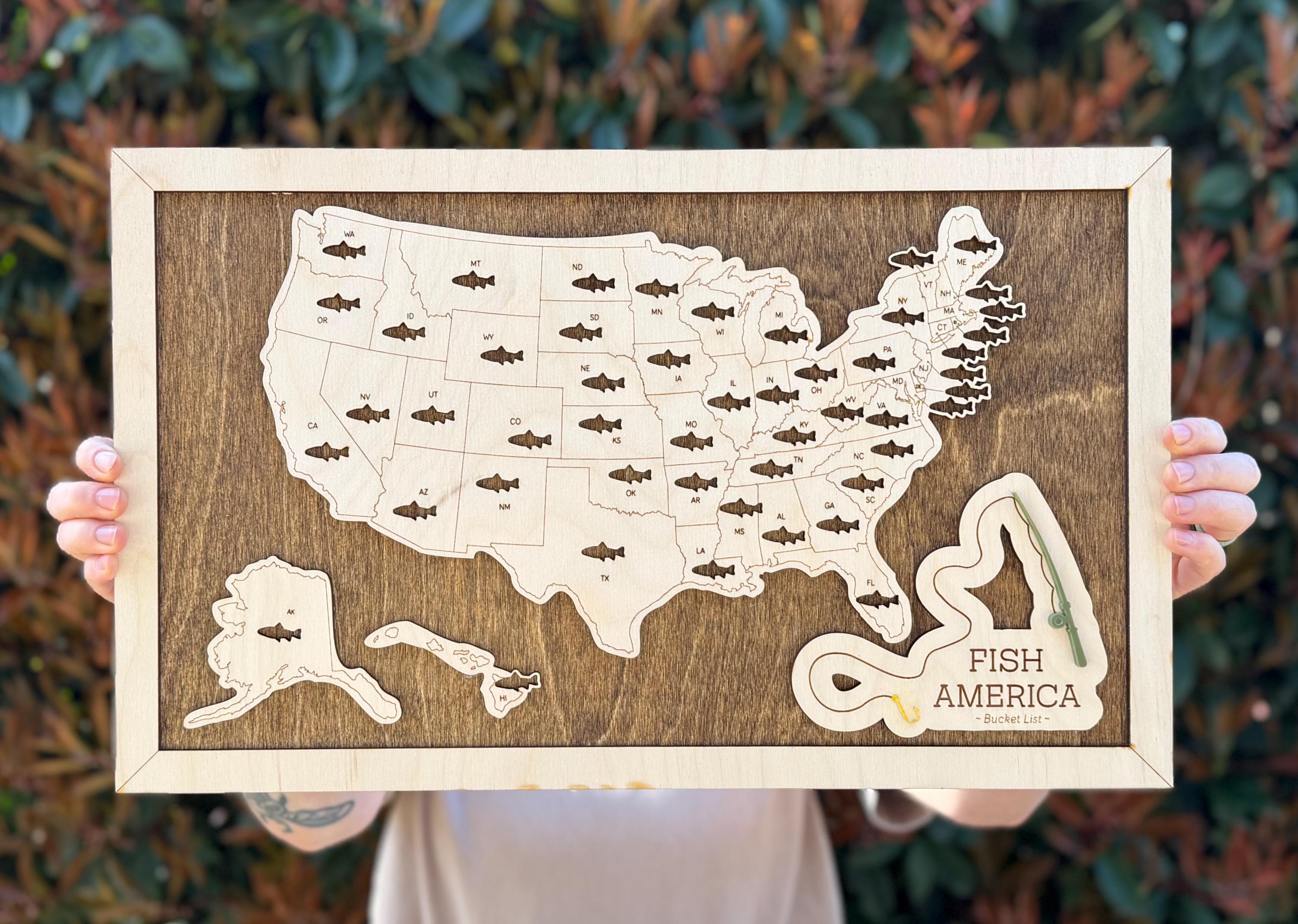 Fish America Travel Tracker Map SVG - Fishing Bucket List State Tracker ...