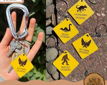 Cryptid Crossing Keychain SVG Bundle - Bigfoot Mothman Nessie Chupacabra Signs (Digital Download)