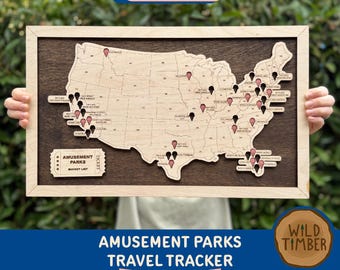 Amusement Park Travel Tracker Map SVG: Laser Cut Bucket List (Digital Download)